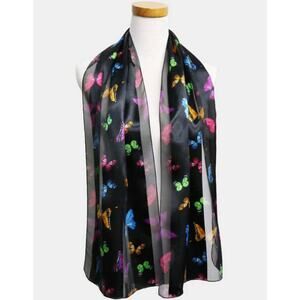 Black striped 60X13 long polyester multi colored butterfly scarf